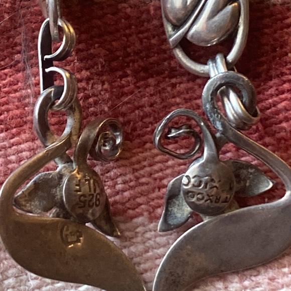 🌴Vintage Sterling Art Deco Floral Dangler Earrings - Picture 4 of 5